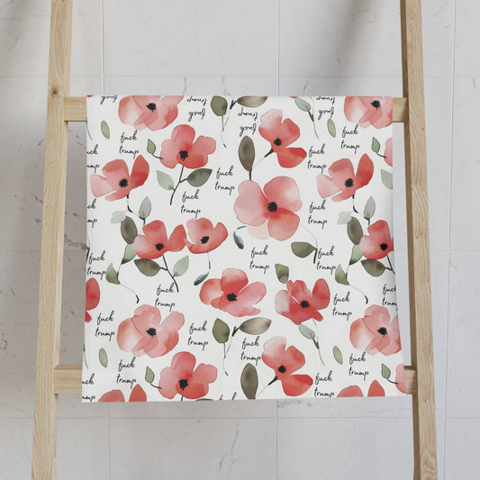 Watercolor Poppy F*ck Trump Hand Towel