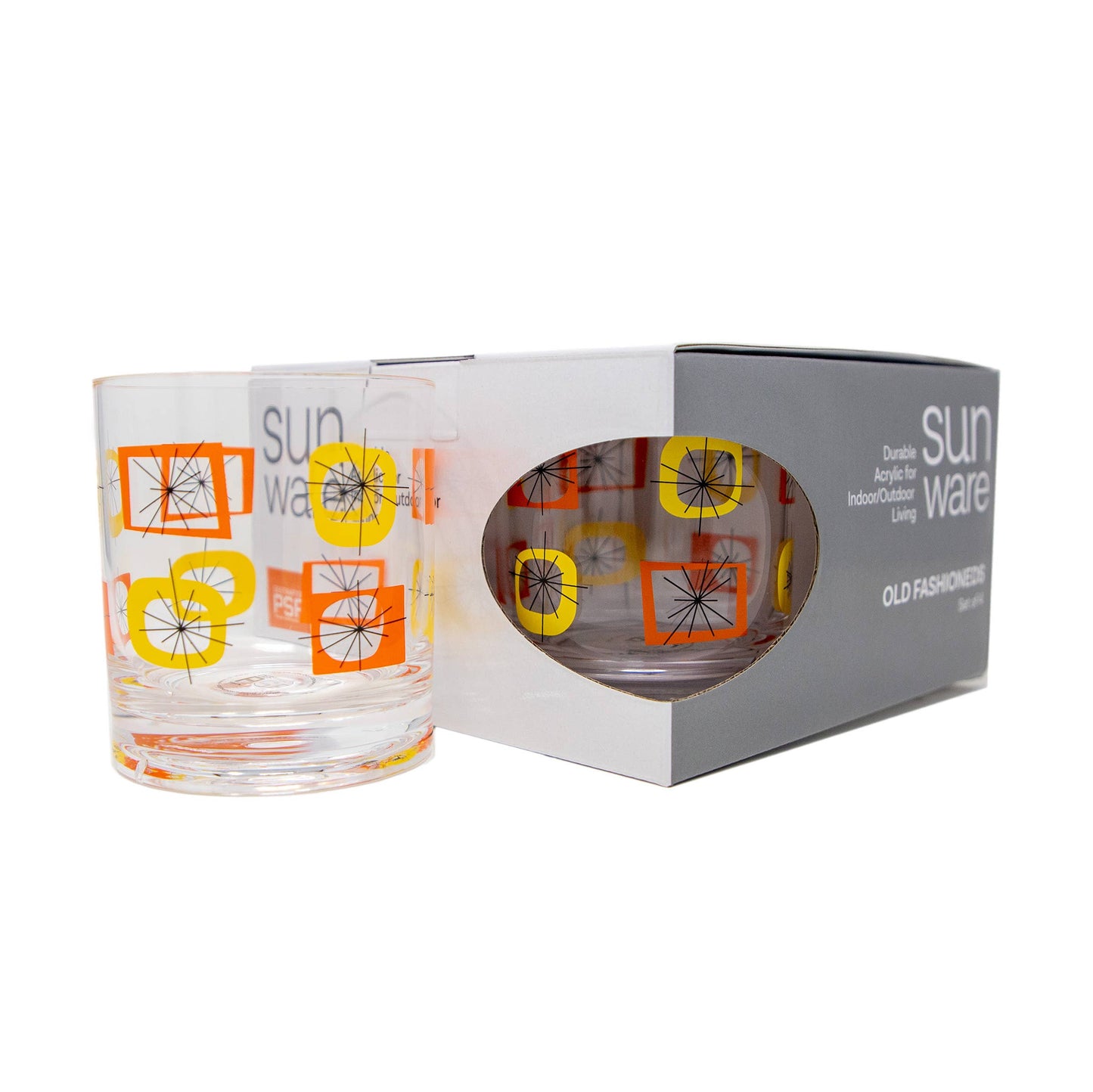 Acrylic Old Fashioned Atomic Set of 4