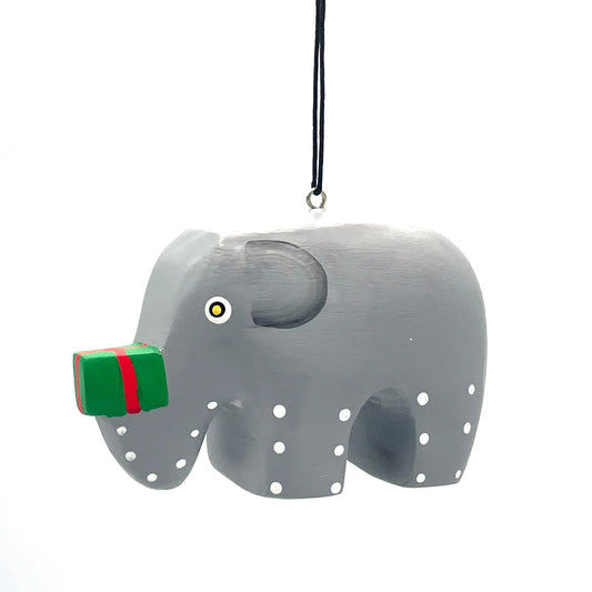 Holiday Elephant- Pink- Balsa Ornament