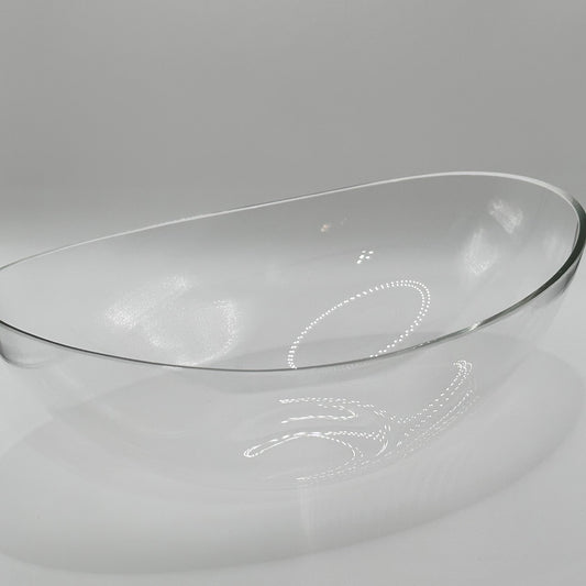 Oval shaped glass bowl.