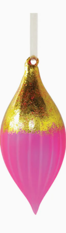 Christmas Boho Shimmering Gold Glass Ornament- Pink