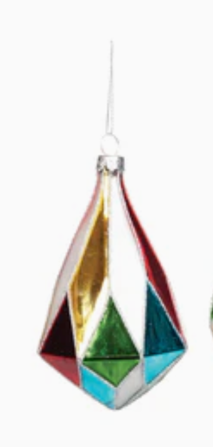 Boho Argyle Glass Ornament- teardrop