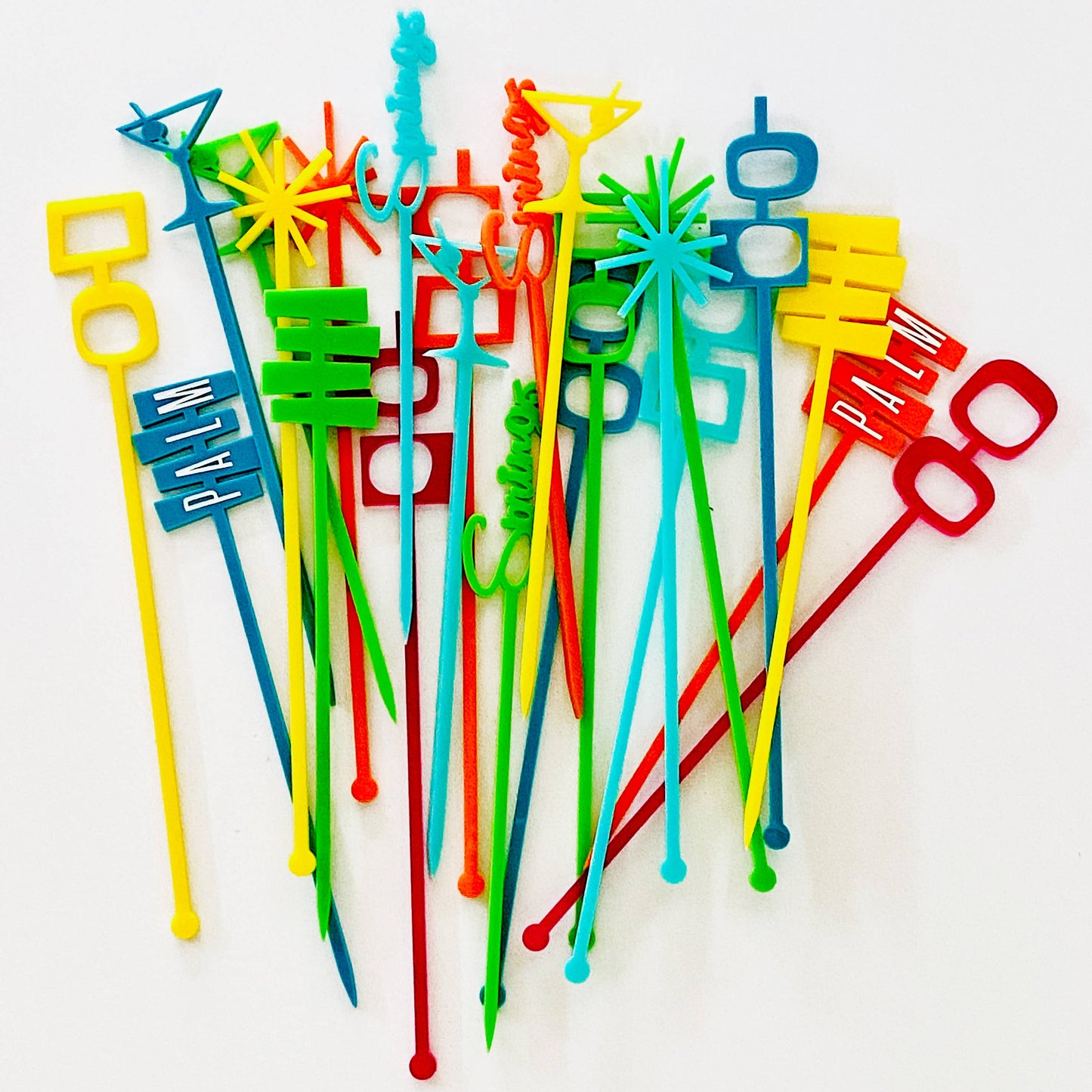 Acrylic Swizzle Stick Set - Atomic Orange Yellow