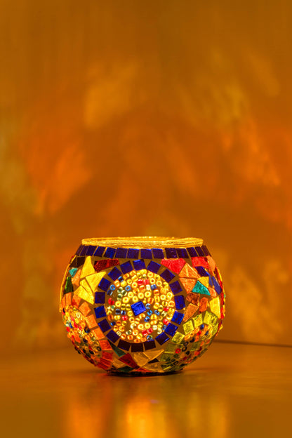 Mosaic Glass Candle Holders | Christmas Holiday Decor- multi-colored