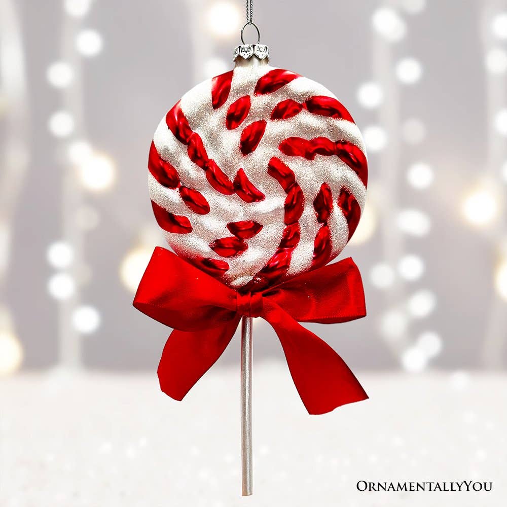 Red Swirl Candycane Lollipop Glass Christmas Ornament