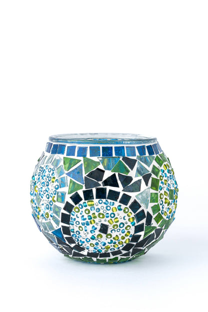 Mosaic Glass Candle Holders | Christmas Holiday Decor- multi-colored