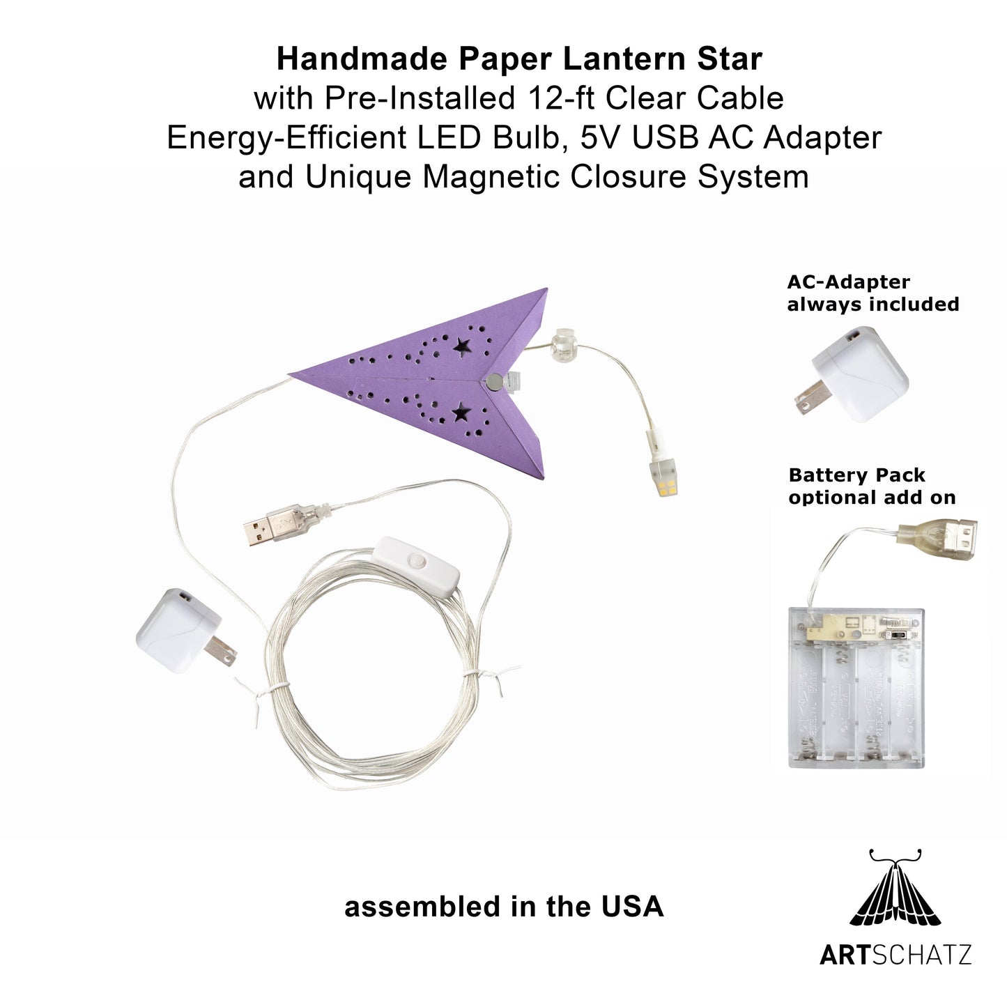 Twinkle Star 7 Point 9" Purple Paper Star Lantern Light