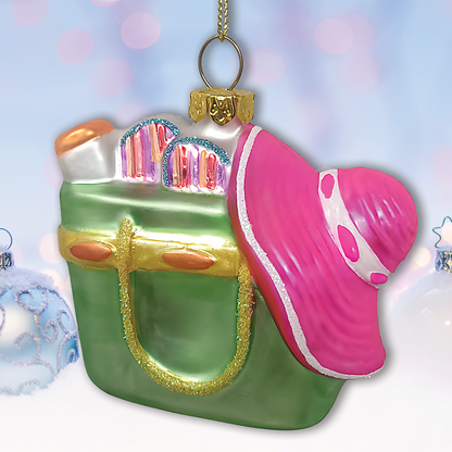 Sunny Beach Bag Glass Ornament