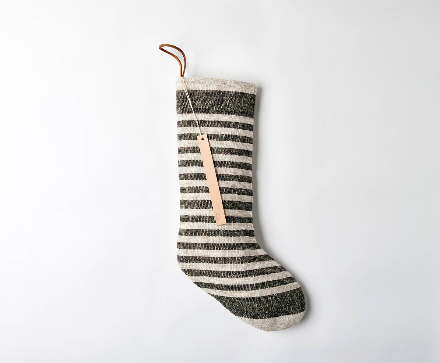 Linen Holiday Stocking - Gray & Cream Stripe