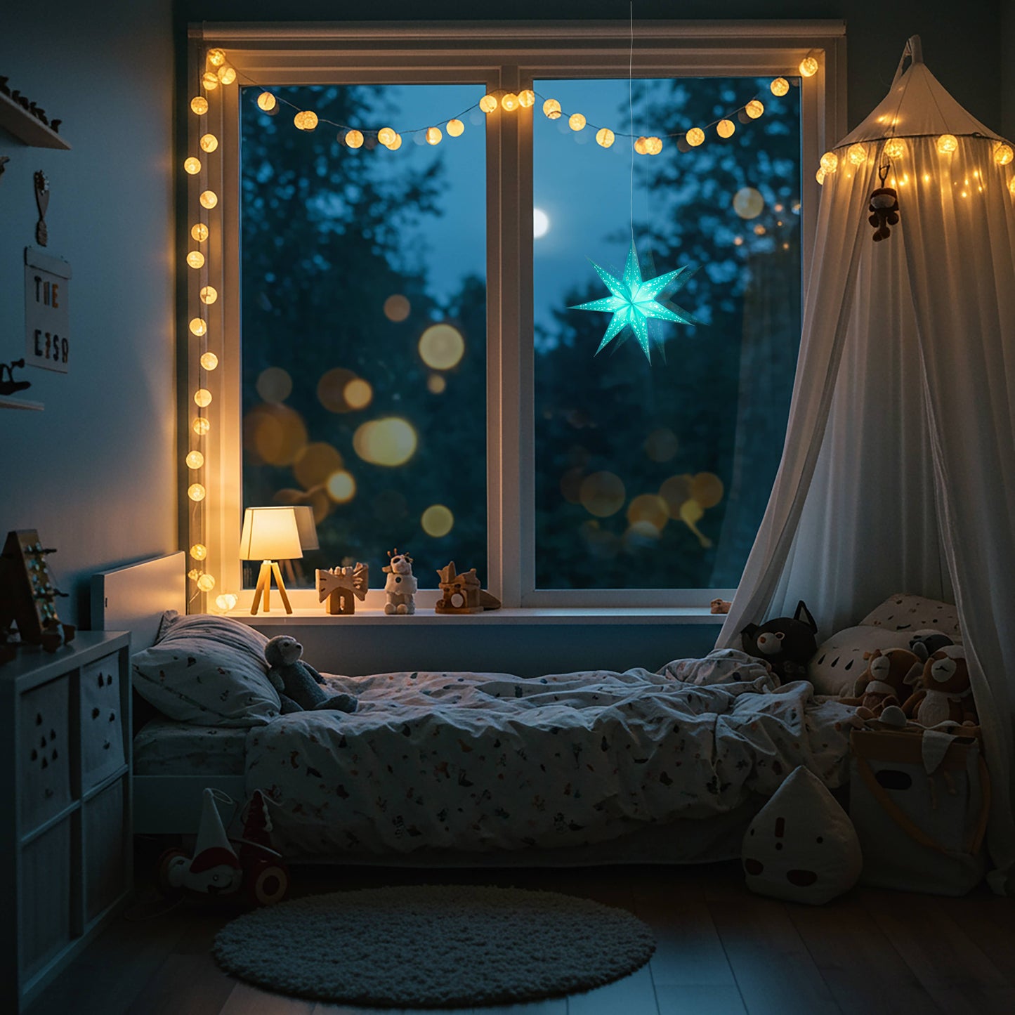 Twinkle Star 7 Point 9" Teal Paper Star Lantern Light