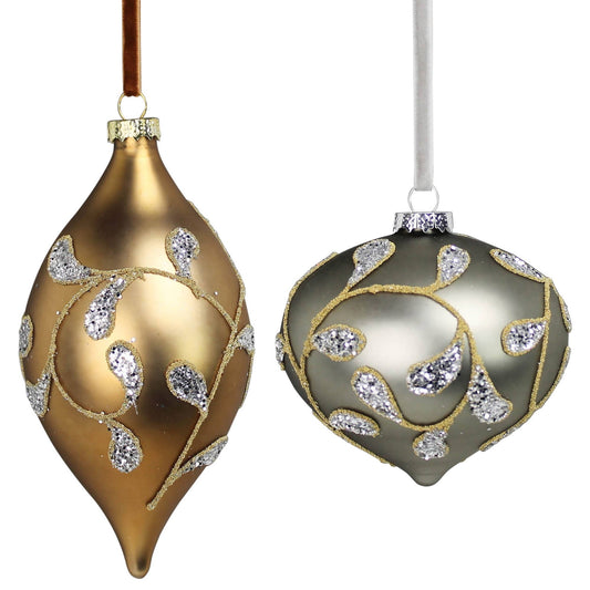 Brocade Ornaments, Glass - Set of 2