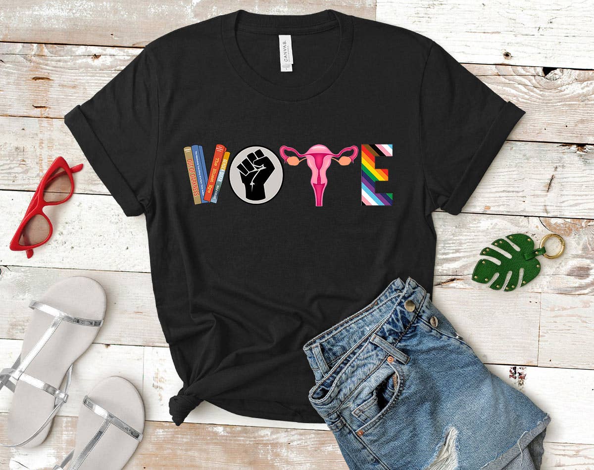 VOTE - BLM - Banned Books - Female - LGBTQ+ Rights T-Shirt- Gray