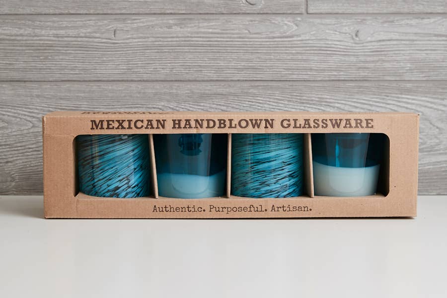 Jalisco Handblown Glasses, set of 4 - Aqua