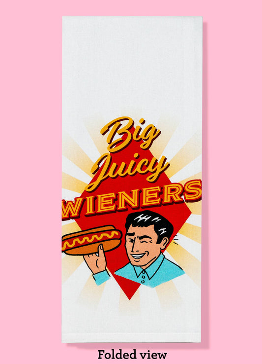 Big Juicy Wieners Dishtowel Kitchen Towel 1950s retro