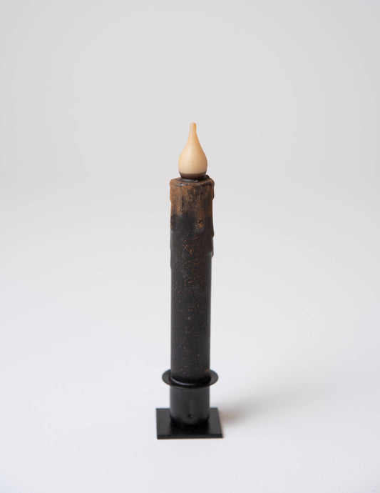 Black Battery Operated LED Timer Candle, round iron base