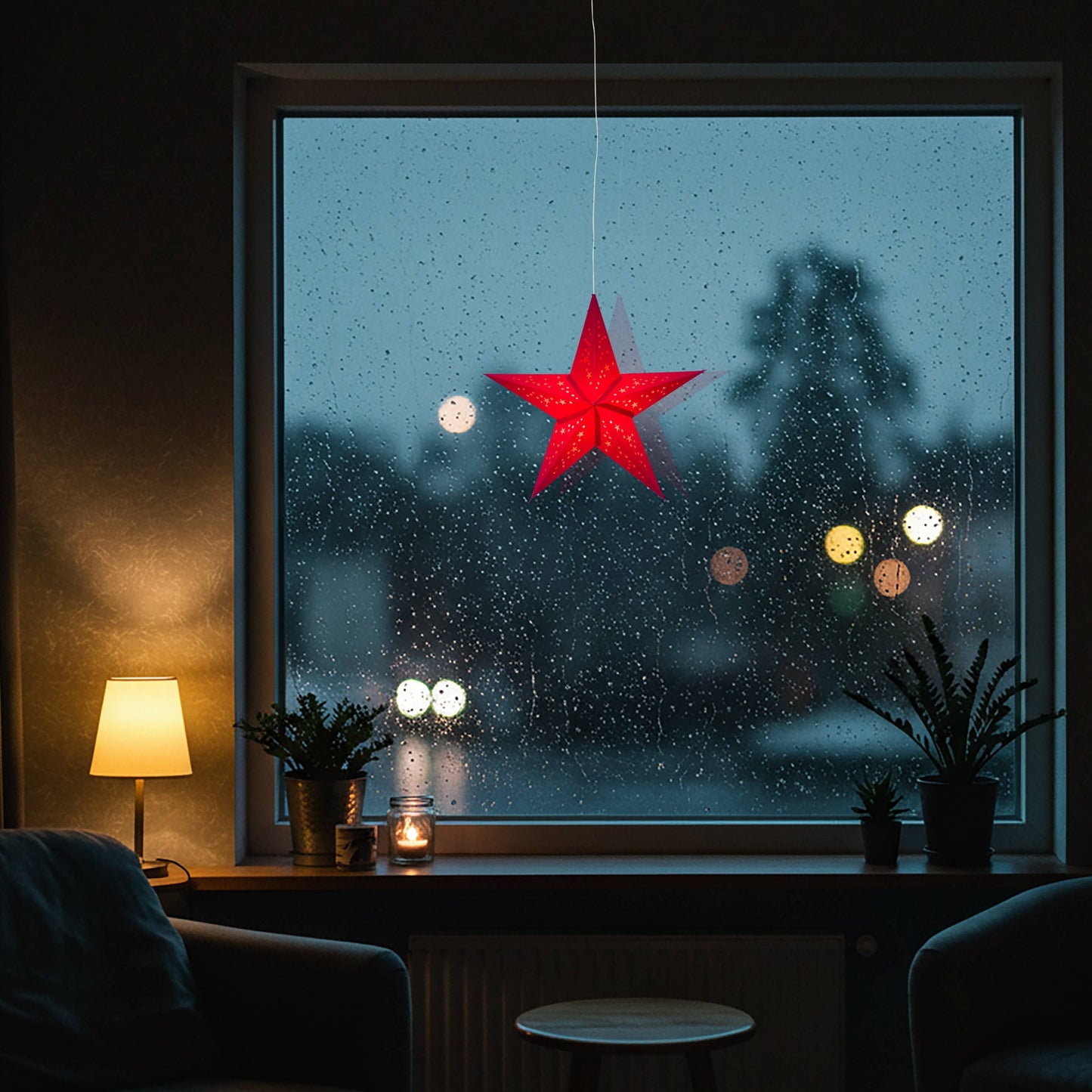 Twinkle Star ~ 5 Pointer, 15", Red Paper Star Lantern Light