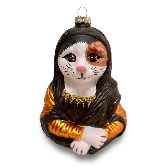 Calico Kitty Cat Mona Lisa Glass Ornament