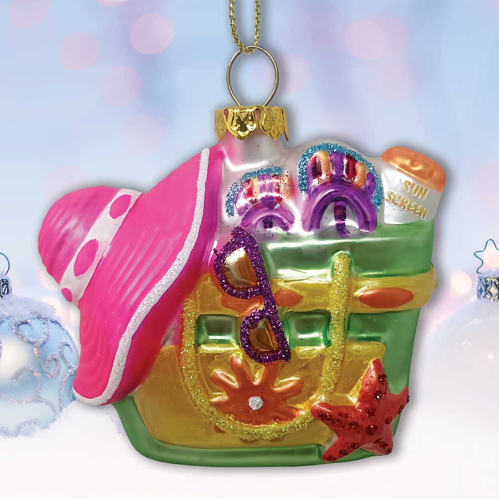 Sunny Beach Bag Glass Ornament