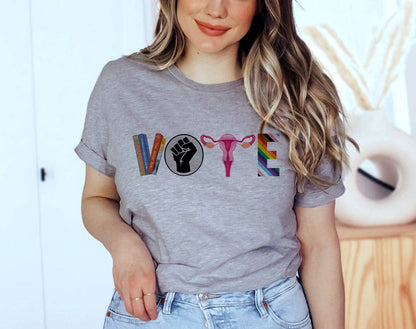 VOTE - BLM - Banned Books - Female - LGBTQ+ Rights T-Shirt- Gray