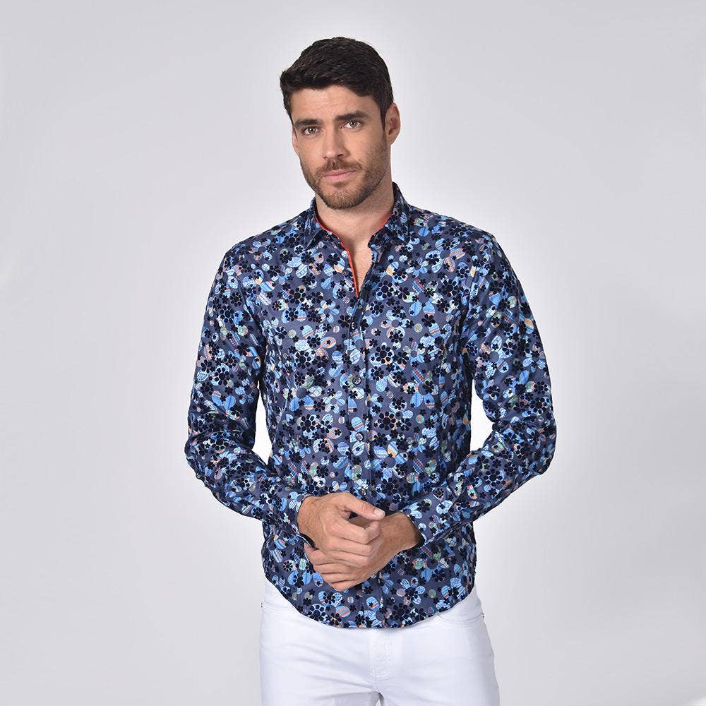 8x Floral Flocking  Printed Shirt