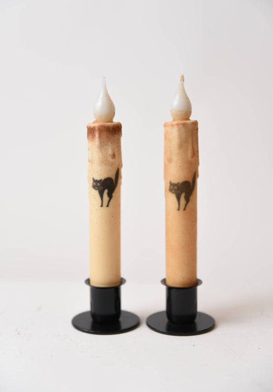 Scaredy Cat Silhouette LED Timer Taper Candle