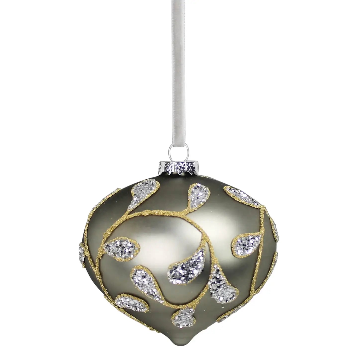 Aged-Silver Brocade Glass Ornament