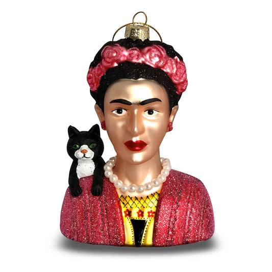 Frida Kahlo + Cat Glass Ornament