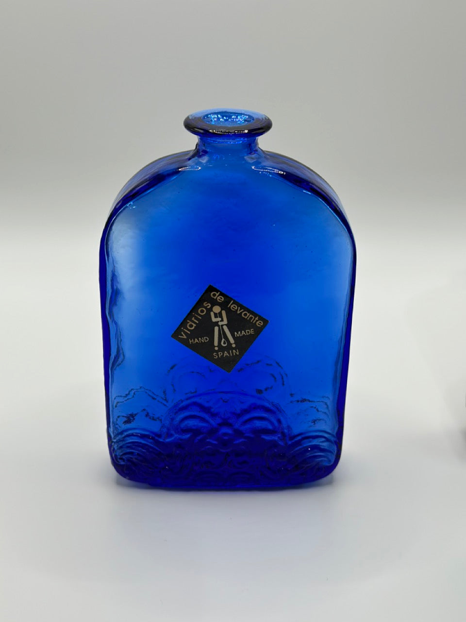 Vintage Vidrios de levante Recycled Glass Bottle, Floral Embossed- Cobalt  Blue