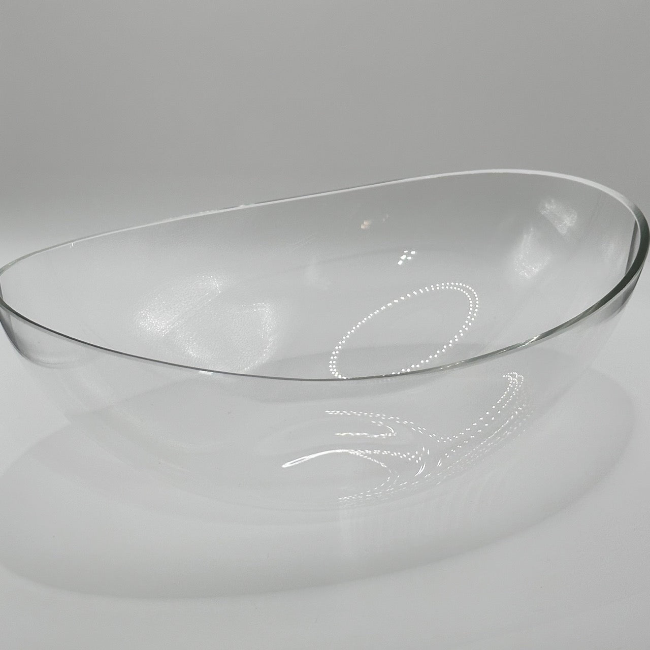 Oval shaped glass bowl.