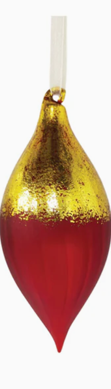 Christmas Boho Shimmering Gold Glass Ornament-Red
