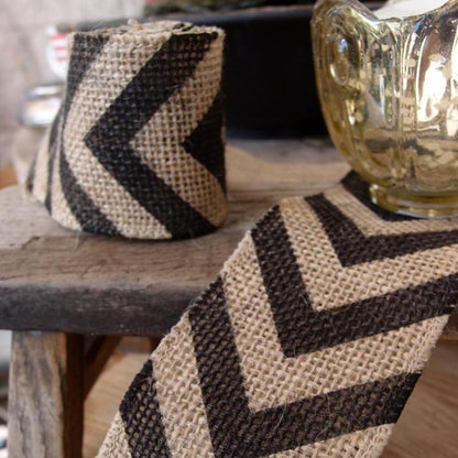 Burlap Fabric Wrap Roll w/ Black Chevron Pattern (2.4 x 6 Ft)