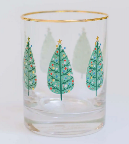 Mary Square Holiday Tree DOF Glass- Gold Rim