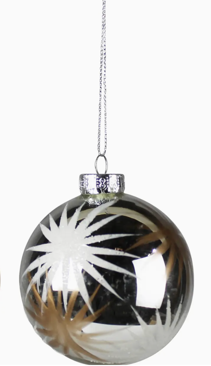 Etched Starburst Silver Ornament, Glass