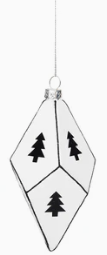 B&W Tree Pattern Glass Ornament- Geometric
