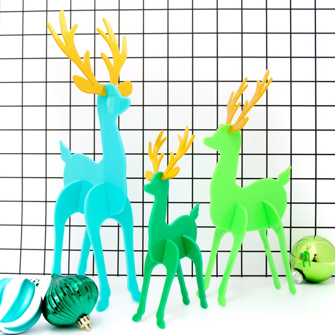 Teal and Green Acrylic Reindeer Holiday Decor, clrnc