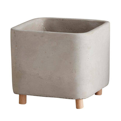 Square Cement Pot With Legs - Large