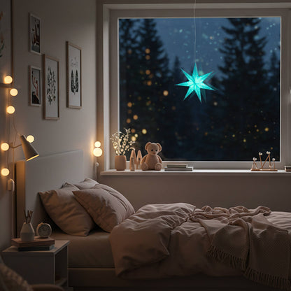 Twinkle Star 7 Point 9" Teal Paper Star Lantern Light