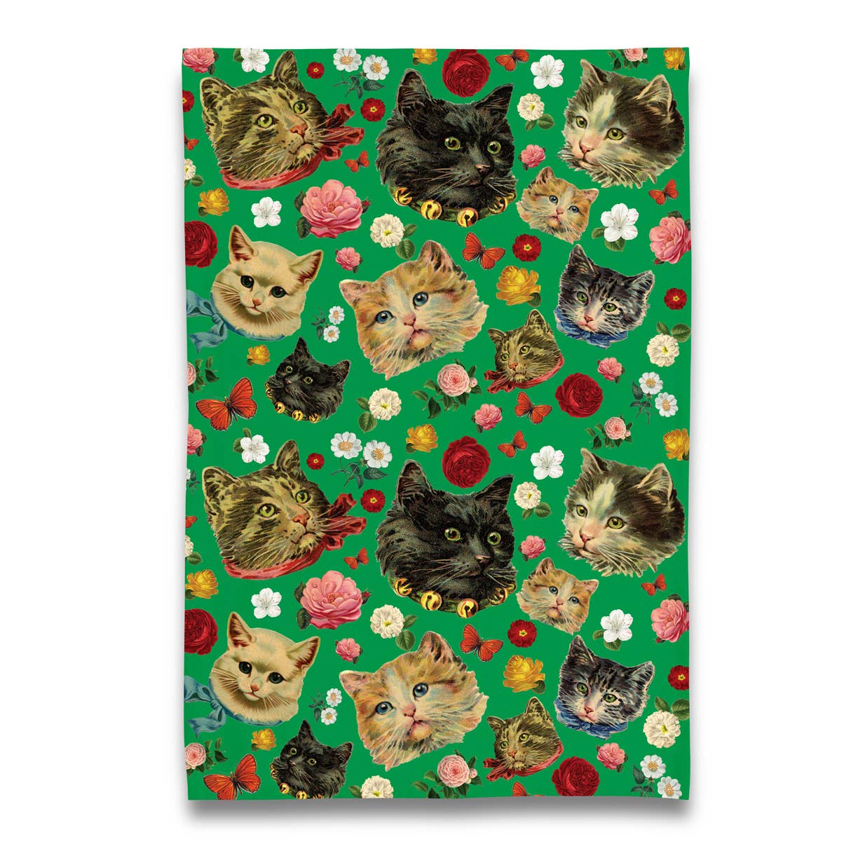 Kitschy Kitty Cats with Florals Tea Towel