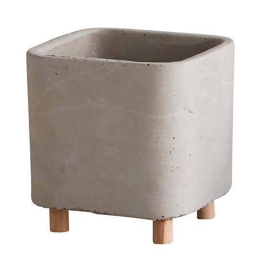 Square Cement Pot With Legs - Medium