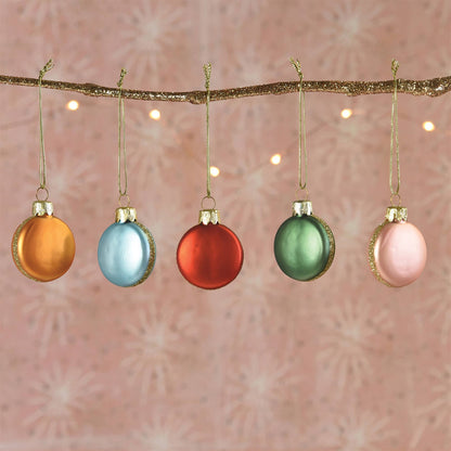 Set of 5 Macaroon Ornaments - Gold, Red, Blue, Green, Pink