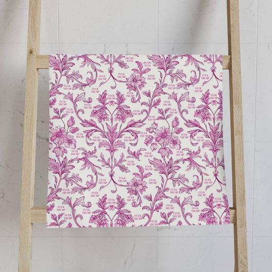 Pink Toile de Jouy F*ck Trump Hand Towel