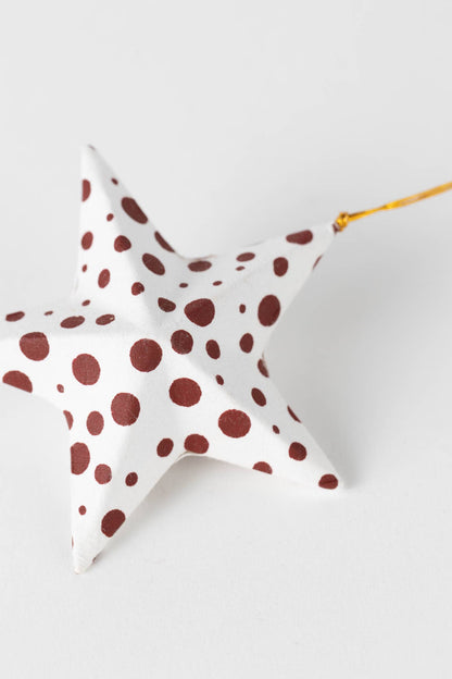 Polka Dot Star Ornament - White