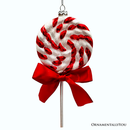 Red Swirl Candycane Lollipop Glass Christmas Ornament