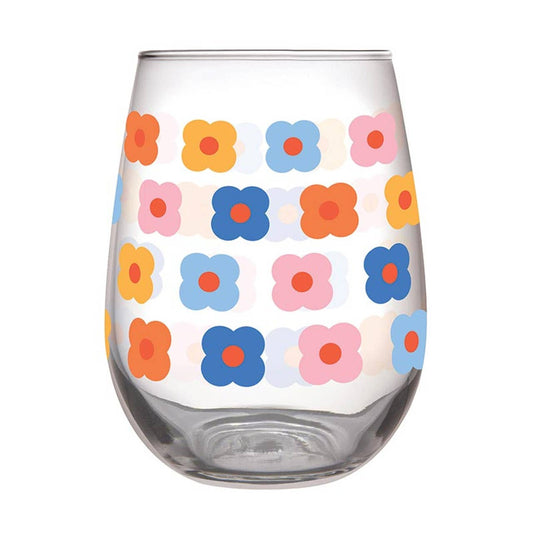 Stemless Wine Glass - Retro Flower