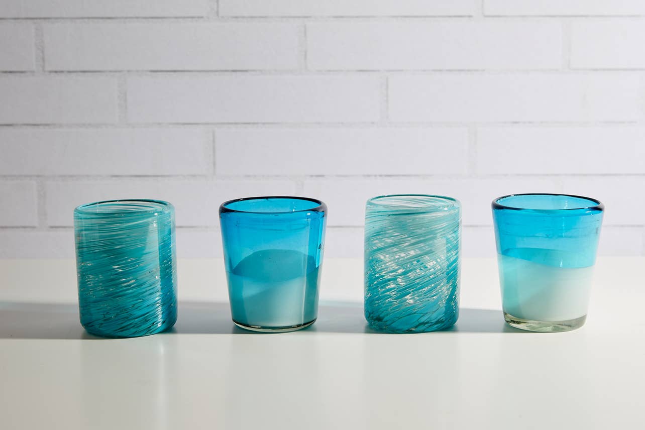 Jalisco Handblown Glasses, set of 4 - Aqua